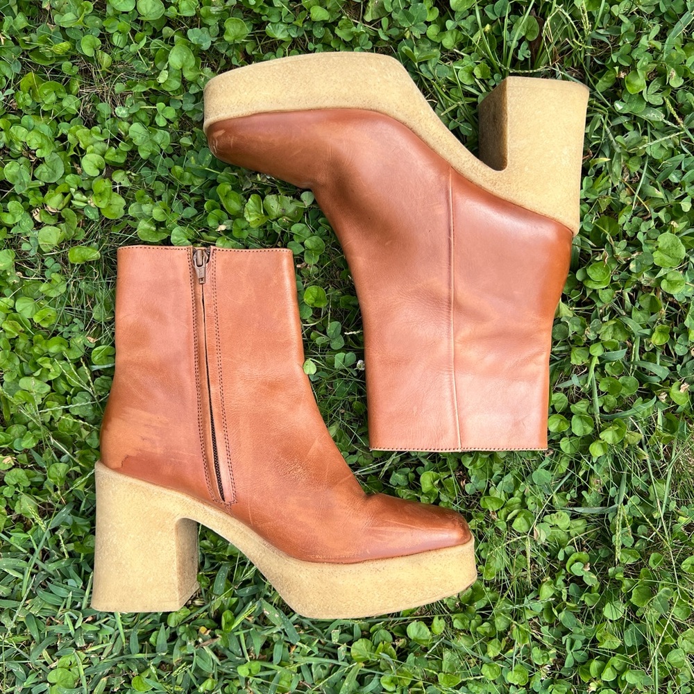 Seychelles Brown Leather Navigate Vintage 90s Y2K Chunky Boot Size 9M